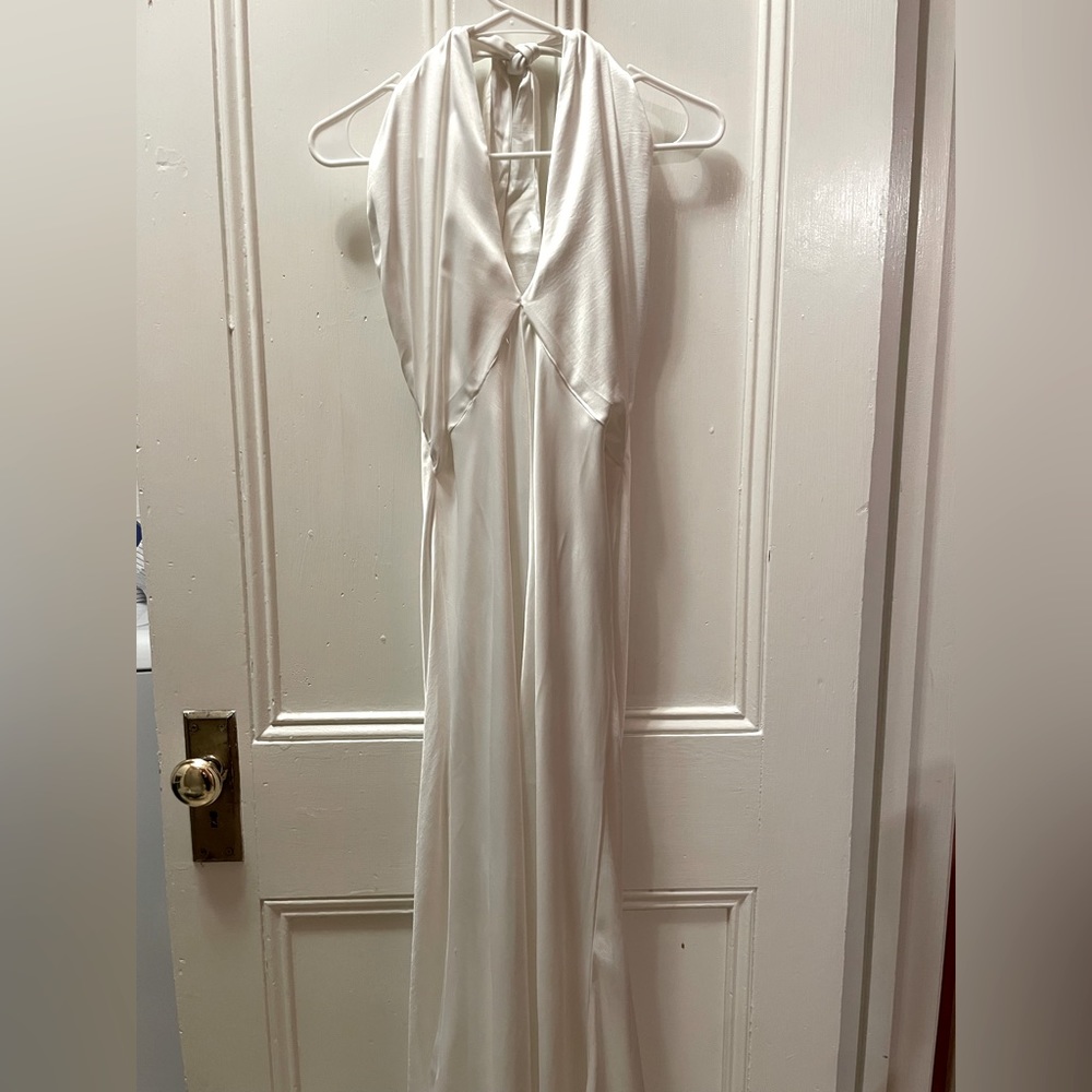 Boho chic wedding or formal slip dress with tie halter! Eggshell. ❤️